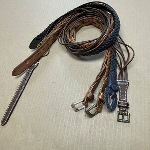 Vintage Women's S/M Lot of 4 Braided Woven Leather Belts Square & Round Buckle